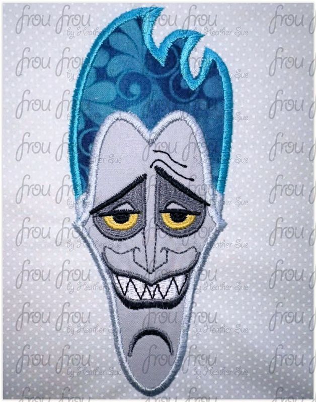 Hades Head Machine Applique and Filled Embroidery Design, Multiple Sizes, including 2"-16"