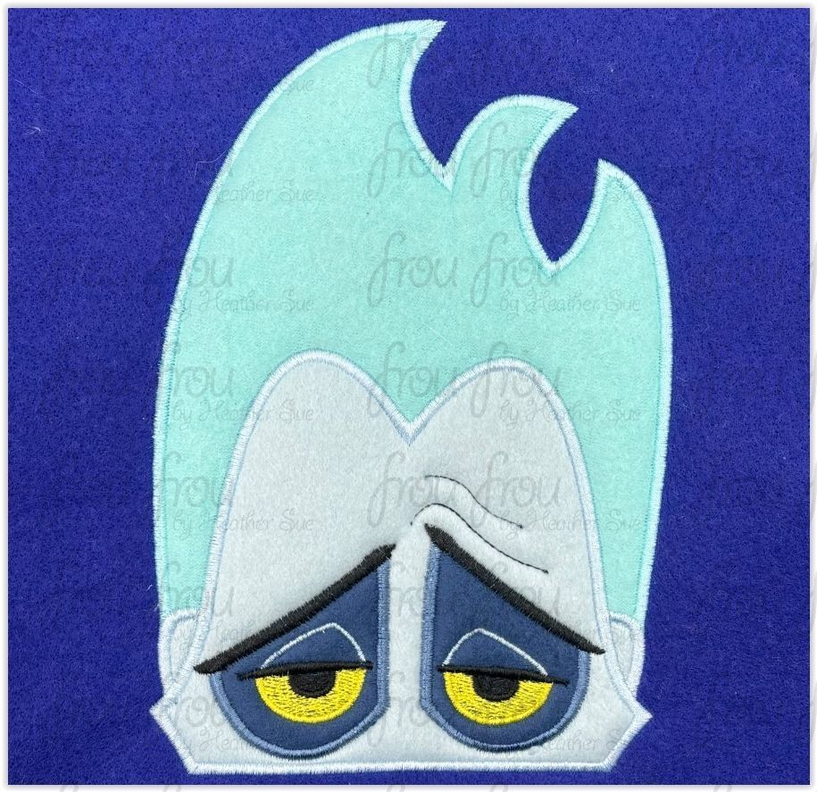 Hades Peeker Machine Applique and Filled Embroidery Design, Multiple Sizes, including 2"-16"