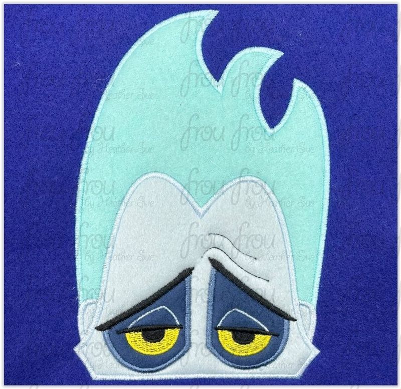 Hades Peeker Machine Applique and Filled Embroidery Design, Multiple Sizes, including 2"-16"