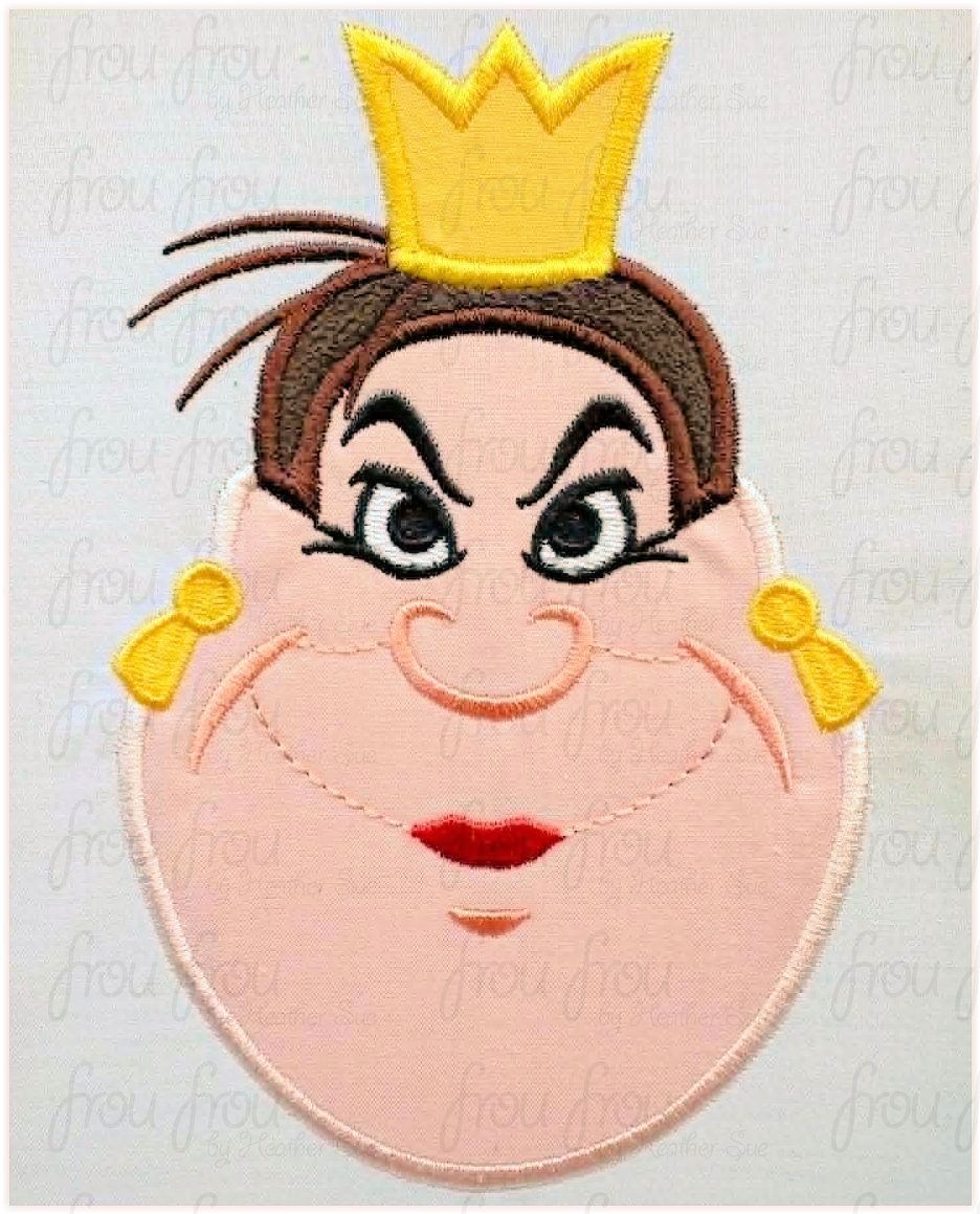 Queen of Cards Head Machine Applique and Filled Embroidery Design, Multiple Sizes, including 2"-16"