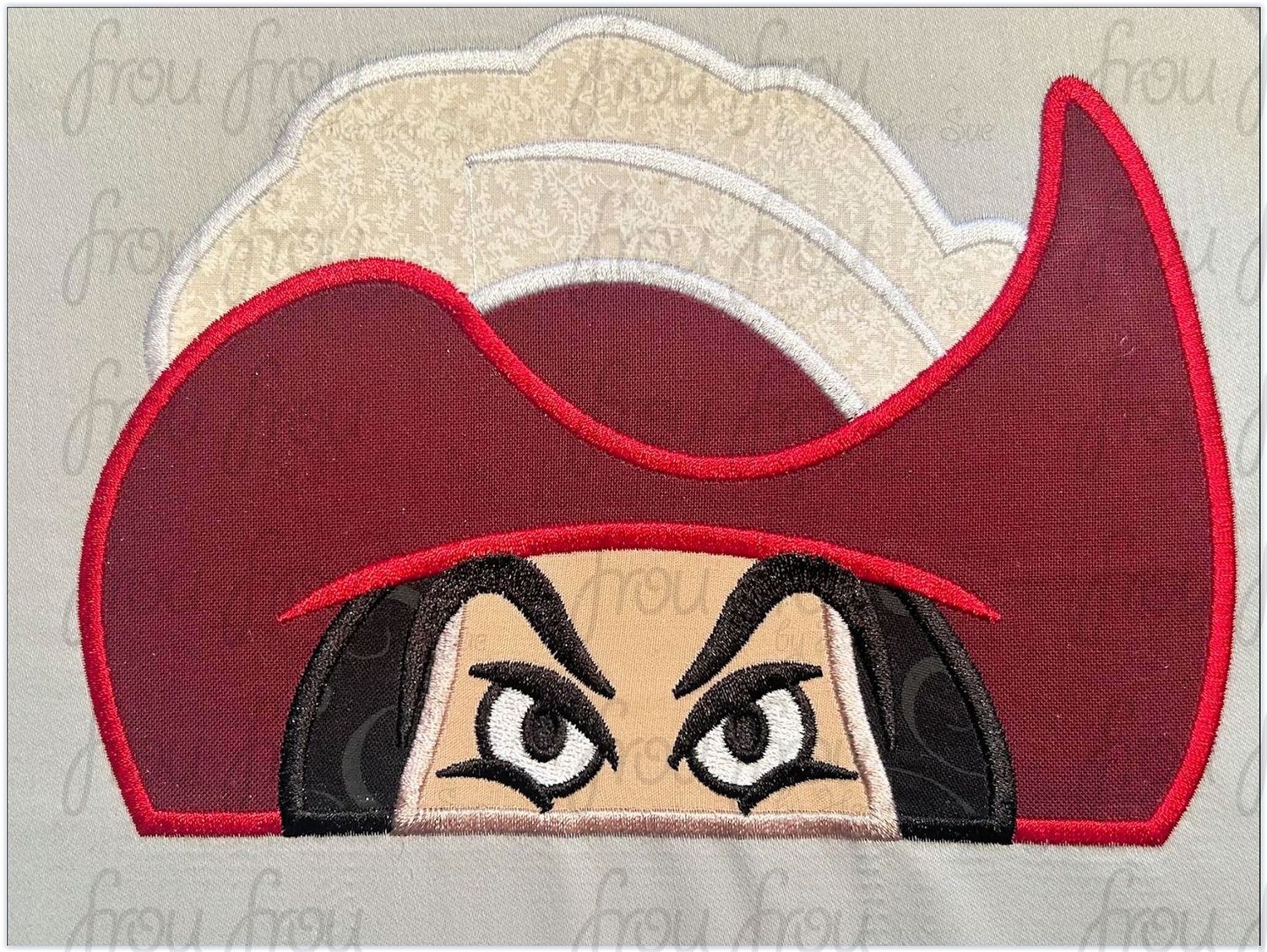 Captain No Hand Peeker Machine Applique and Filled Embroidery Design, Multiple Sizes, including 2"-16"