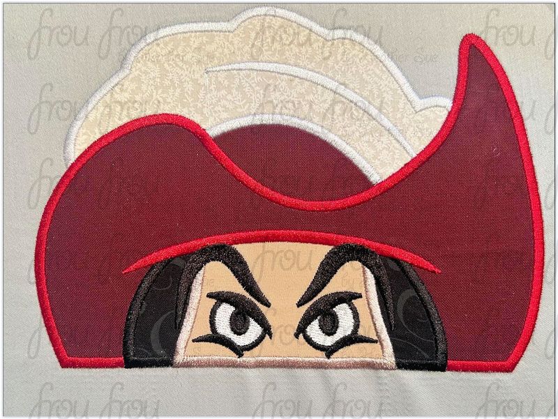 Captain No Hand Peeker Machine Applique and Filled Embroidery Design, Multiple Sizes, including 2"-16"