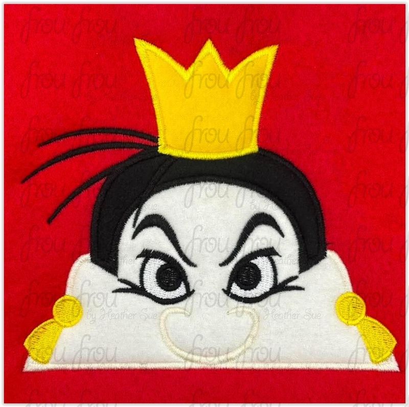 Queen of Cards Alyce Peeker Machine Applique and Filled Embroidery Design, Multiple Sizes, including 2"-16"