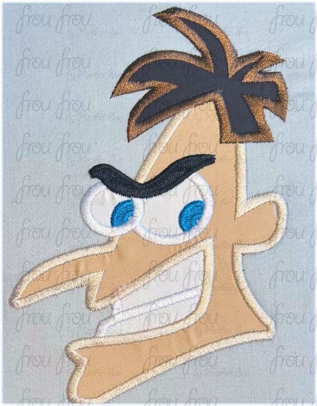 Dr Doofy Head Machine Applique and Filled Embroidery Design, Multiple Sizes, including 2"-16"