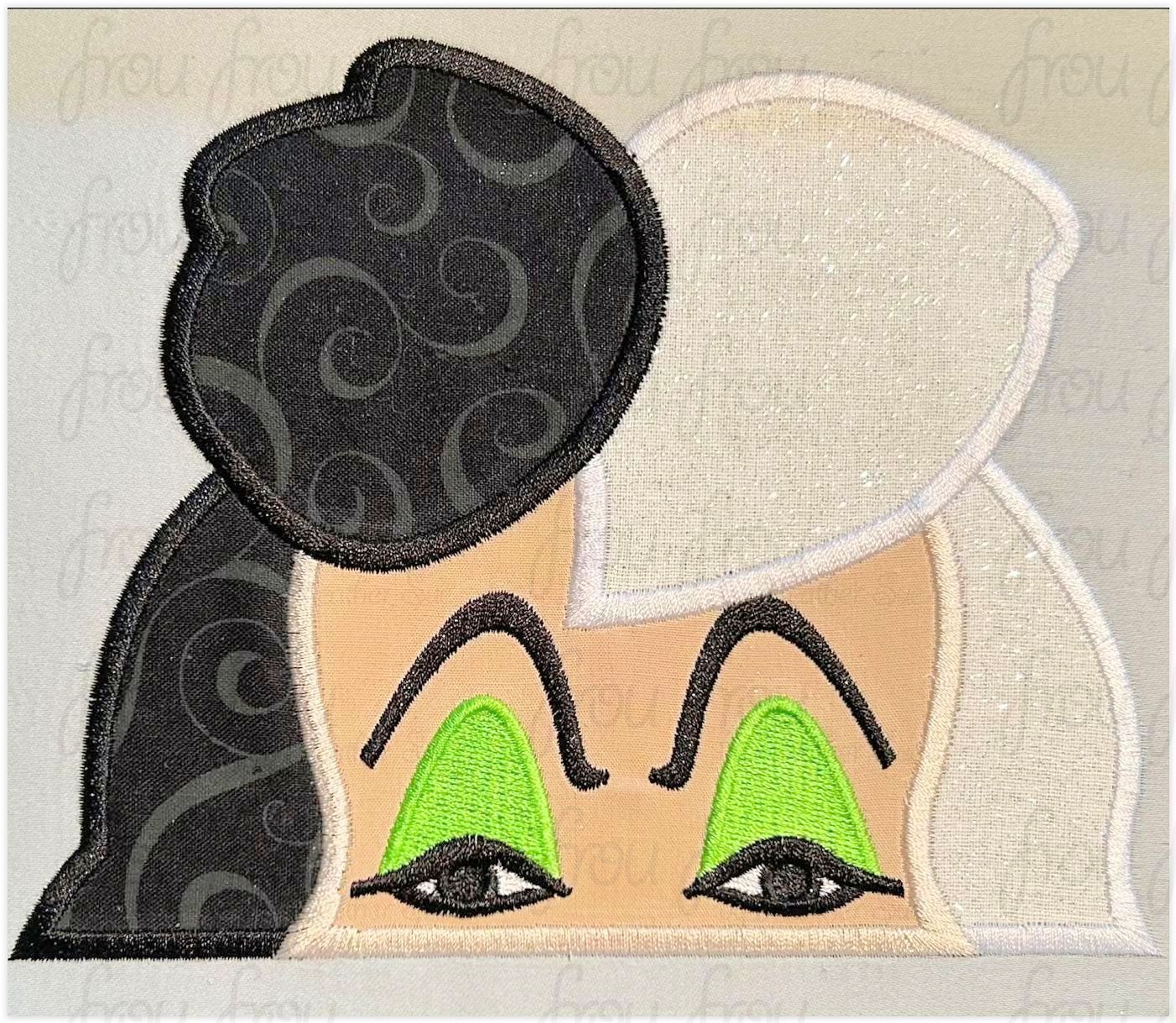 Cruel Lady Peeker Dalmatians Machine Applique and Filled Embroidery Design, Multiple Sizes, including 2"-16"