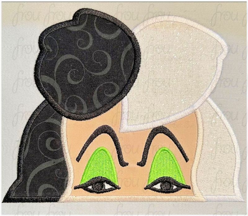 Cruel Lady Peeker Dalmatians Machine Applique and Filled Embroidery Design, Multiple Sizes, including 2"-16"
