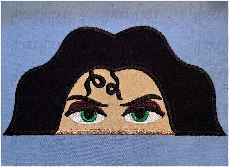 Mother Goth Peeker Machine Applique and Filled Embroidery Design, Multiple Sizes, including 2"-16"