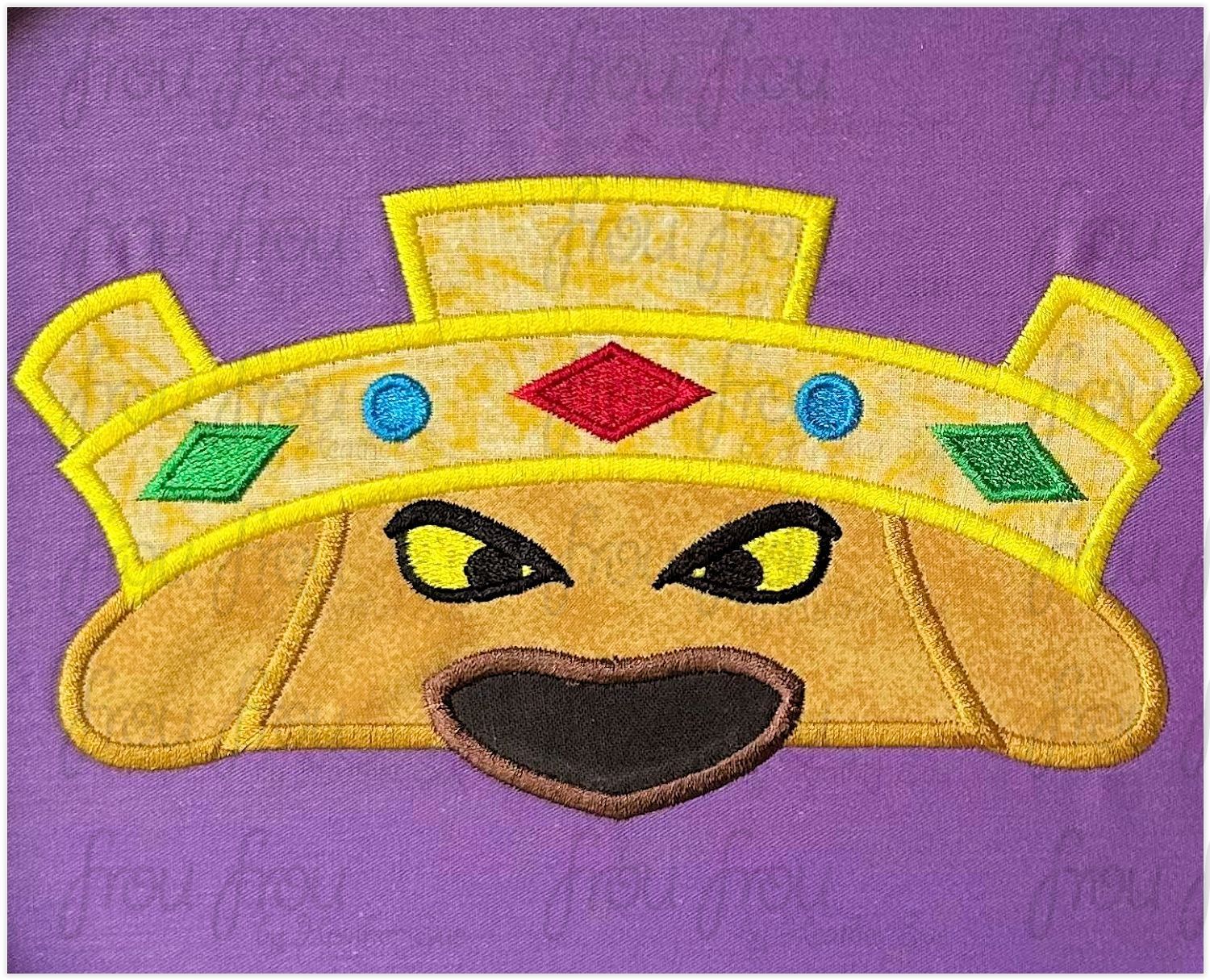 Prince John Lion Peeker Machine Applique and Filled Embroidery Design, Multiple Sizes, including 2"-16"