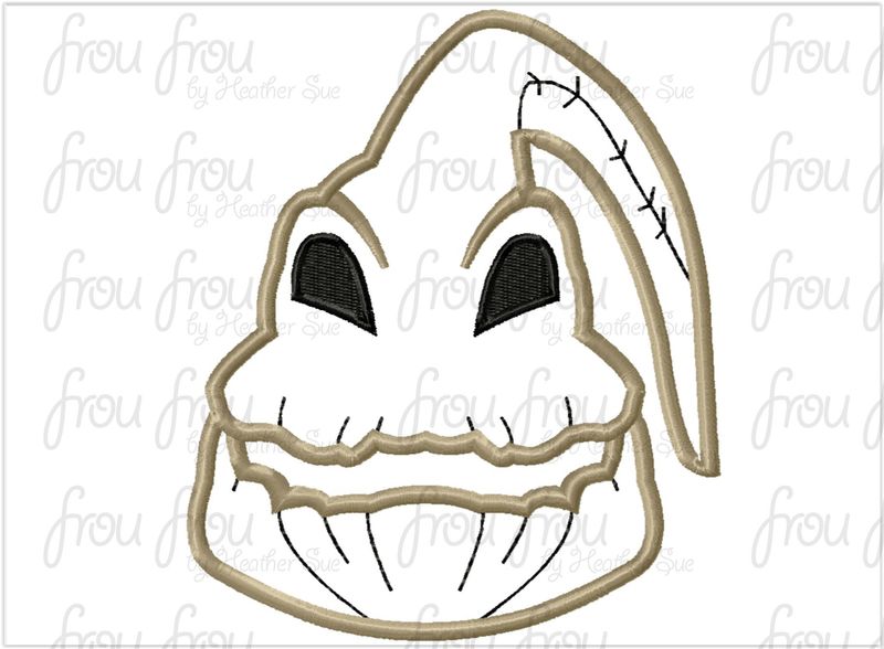 Boogieman NBC Head  Machine Applique and Filled Embroidery Design, Multiple Sizes, including 2"-16" Boogeyman