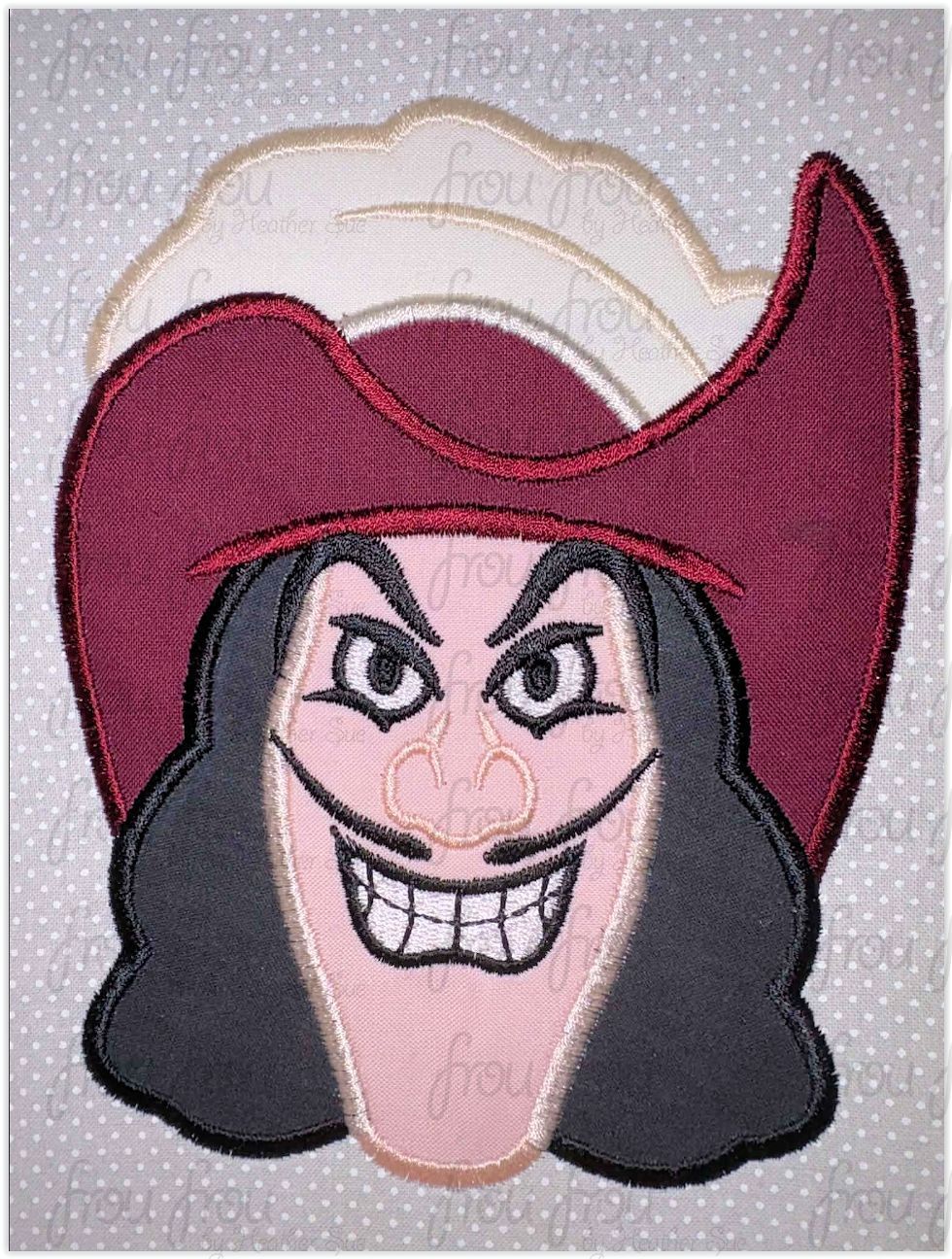 Captain No Hand Head Machine Applique and Filled Embroidery Design, Multiple Sizes, including 2"-16"