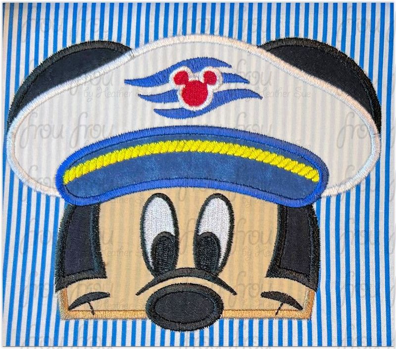 Captain Mister Mouse Peeker Cruise Ship Machine  Applique and Filled Embroidery Design 2"-16"