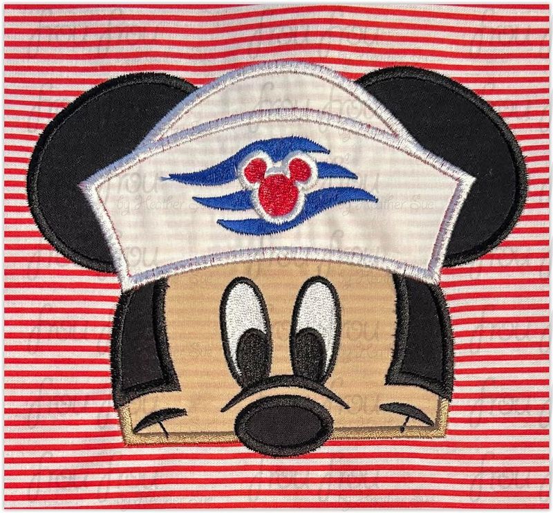 Sailor Mister Mouse Peeker Cruise Ship Machine  Applique and Filled Embroidery Design 2"-16"