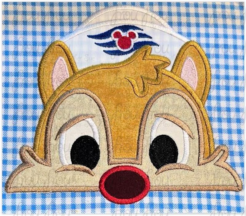Sailor Dole Chipmunk Peeker Cruise Ship Machine  Applique and Filled Embroidery Design 2"-16"