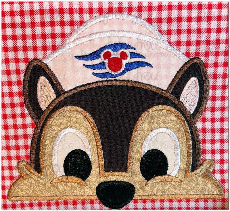Sailor Chep Chipmunk Peeker Cruise Ship Machine  Applique and Filled Embroidery Design 2"-16"