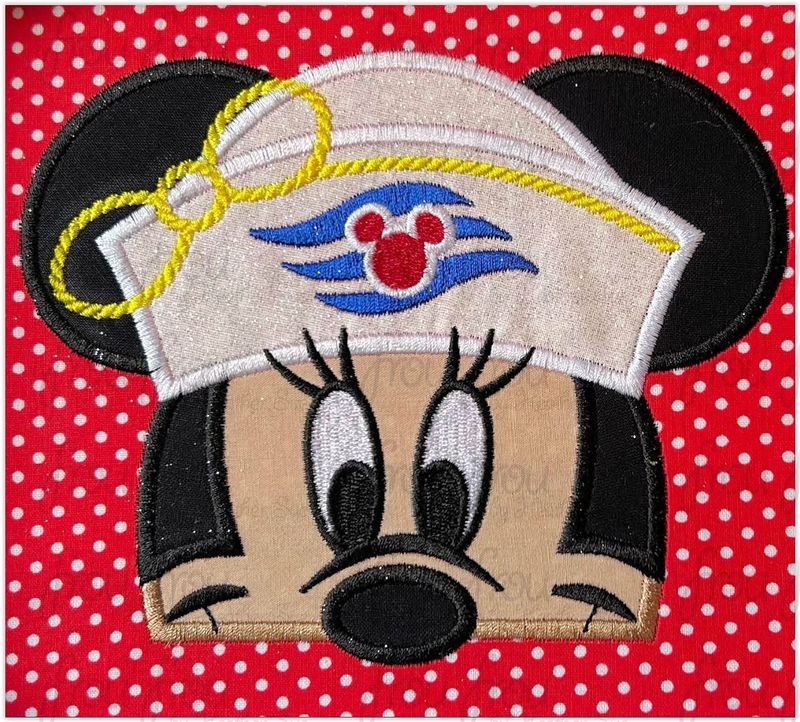 Sailor Miss Mouse Peeker Cruise Ship Machine  Applique and Filled Embroidery Design 2"-16"