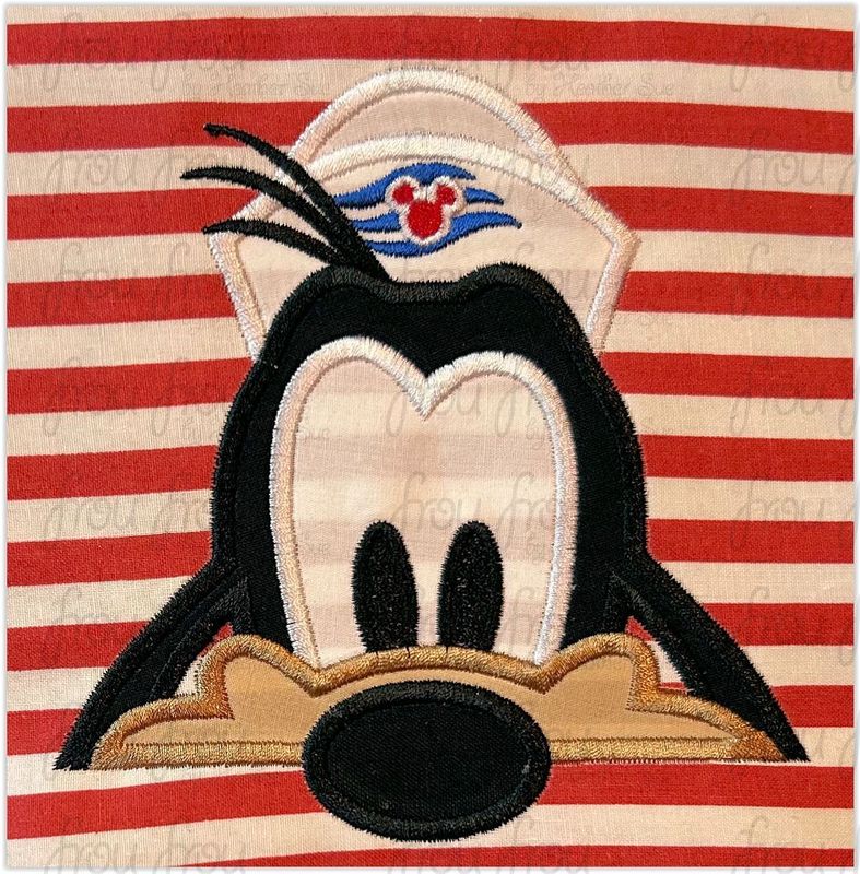 Sailor Guufy Dog Peeker Cruise Ship Machine  Applique and Filled Embroidery Design 2"-16"