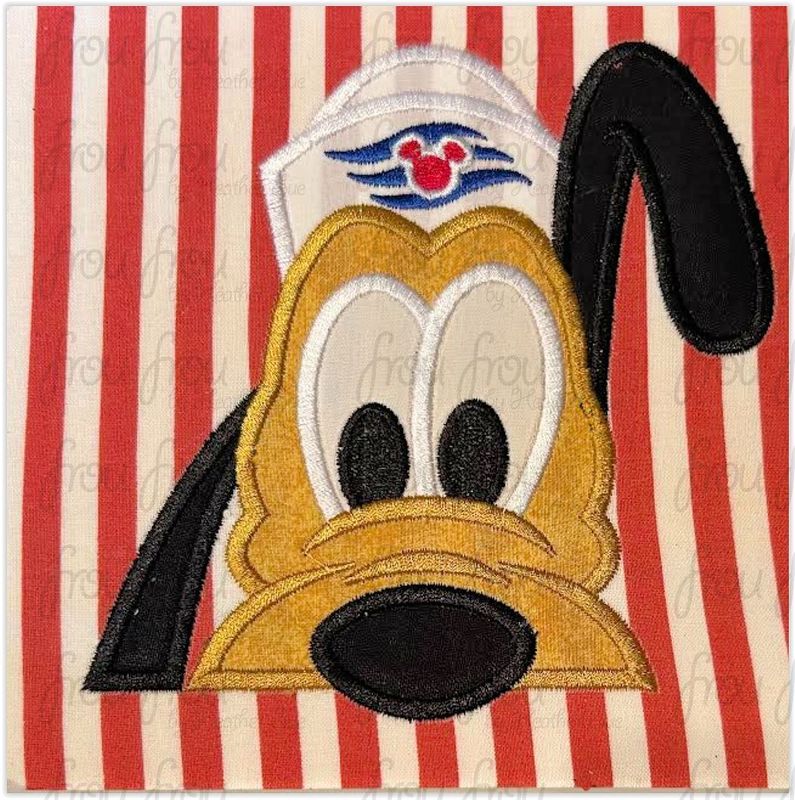 Sailor Plulo Dog Peeker Cruise Ship Machine  Applique and Filled Embroidery Design 2"-16"