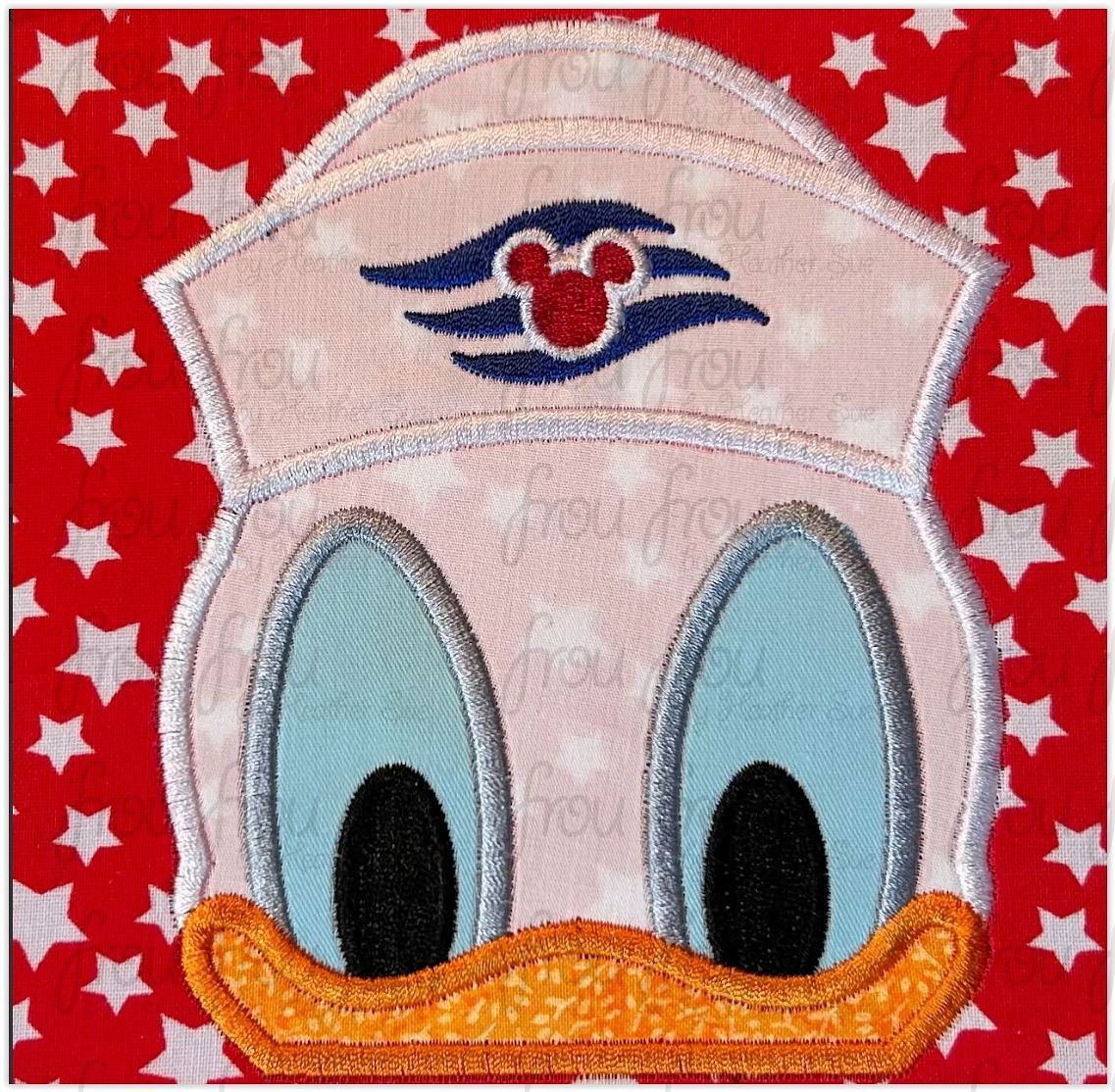 Sailor Don Duck Peeker Cruise Ship Machine  Applique and Filled Embroidery Design 2"-16"