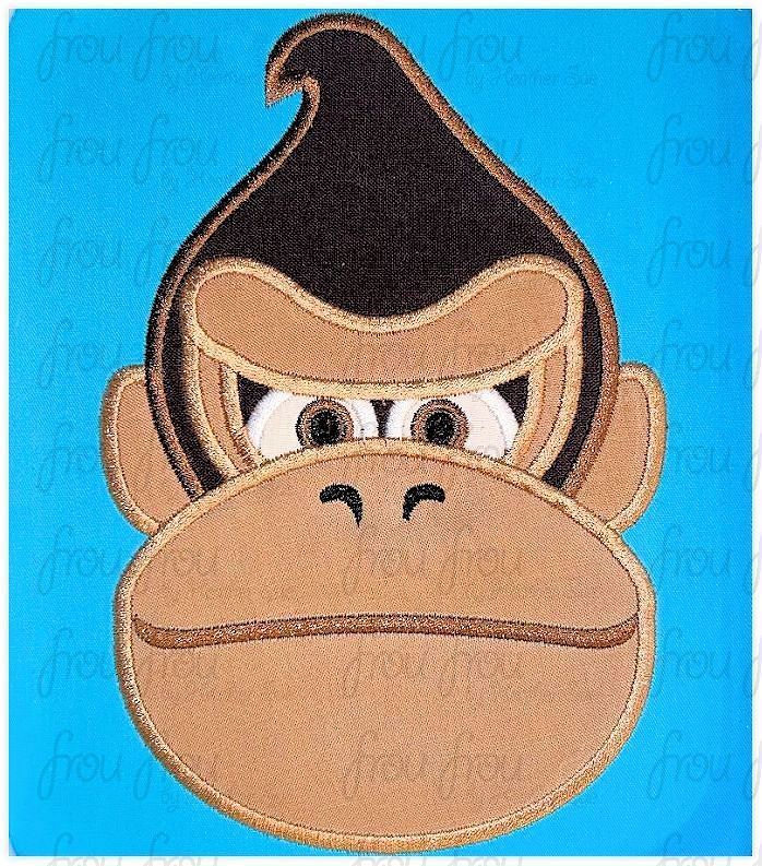 Donkey Gorilla Head Maro Applique and filled Embroidery Design 2"-16"