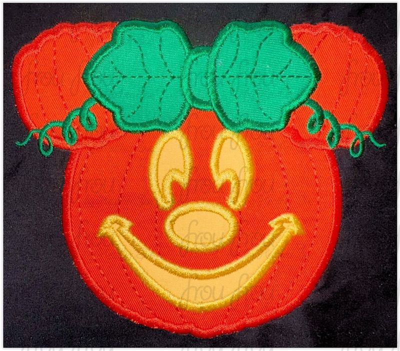 Pumpkin Miss Mouse Jack O Lantern Machine Applique and Filled Embroidery Design 2"-16"