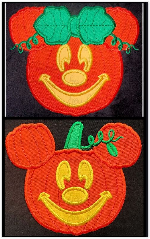 Pumpkin Mister and Miss Mouse Jack O Lantern Machine Applique and Filled Embroidery Design 2"-16" TWO Design SET
