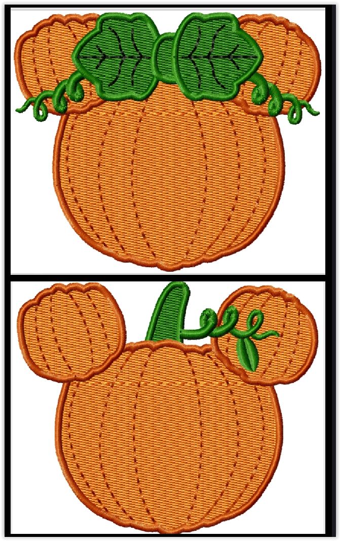 Pumpkin Mister and Miss Mouse No Face Machine Applique and Filled Embroidery Design 2"-16" TWO Design SET
