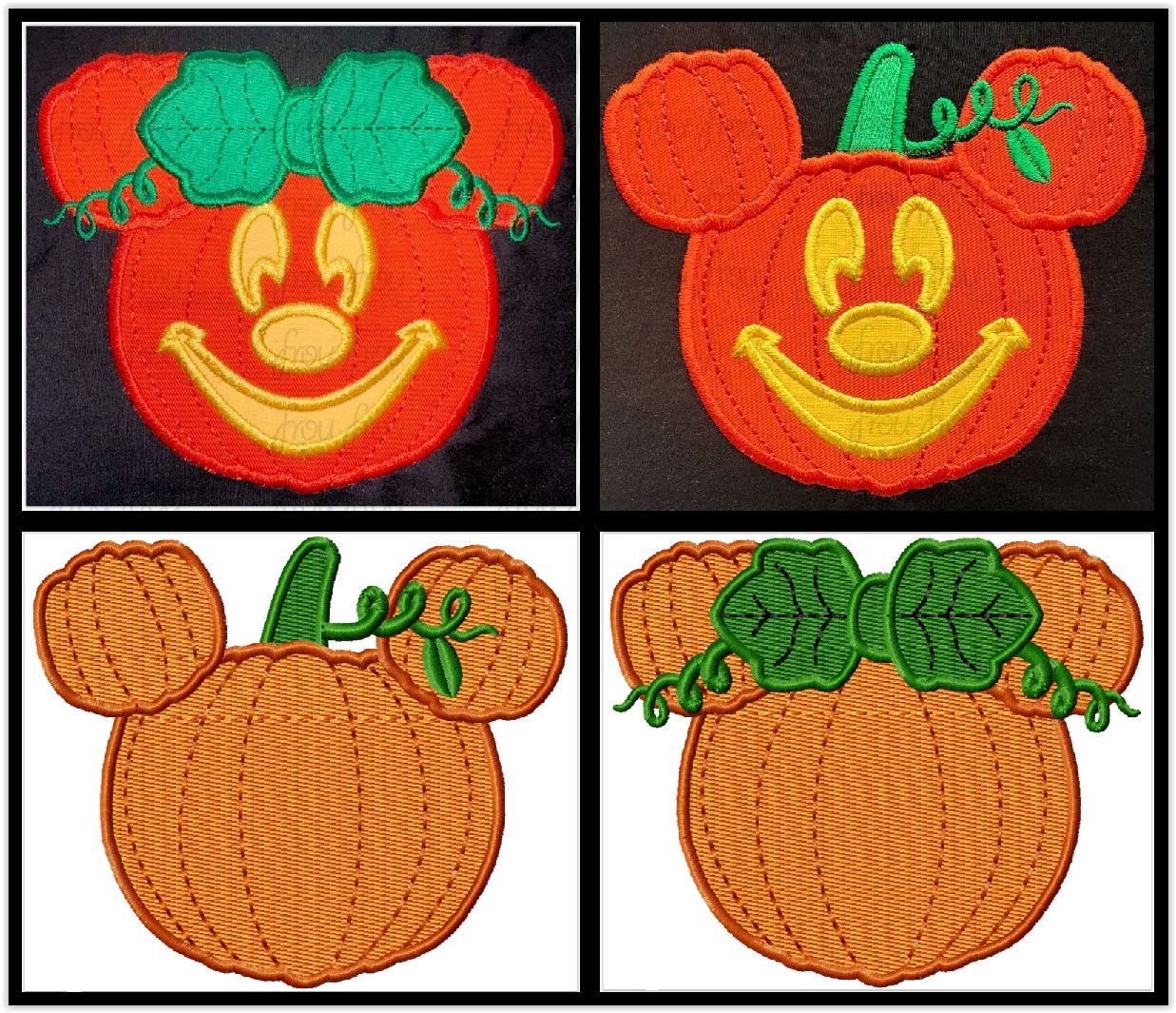 Pumpkin Mister and Miss Mouse Jack O Lantern and No Face Machine Applique and Filled Embroidery Design 2"-16" FOUR Design SET