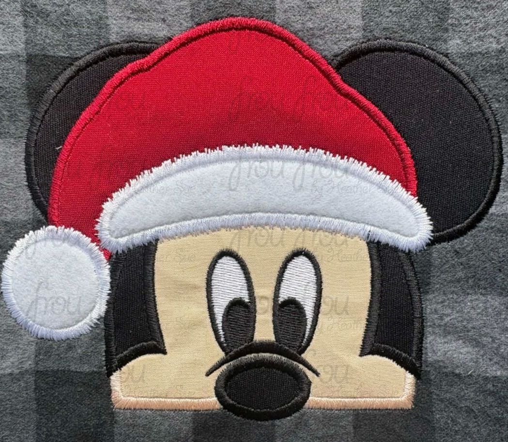 Santa Mister Mouse Peeker Christmas Hat Machine Embroidery Applique and Filled Designs Multiple Sizes- including 2"-16"