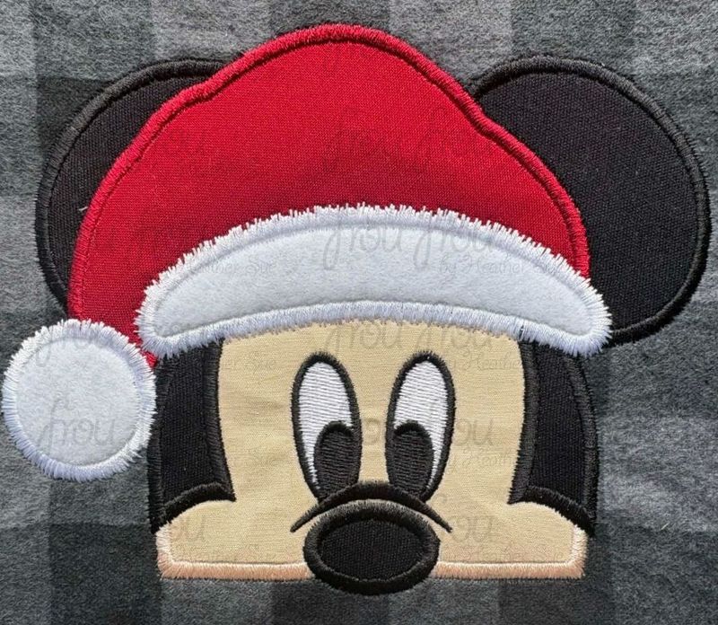 Santa Mister Mouse Peeker Christmas Hat Machine Embroidery Applique and Filled Designs Multiple Sizes- including 2"-16"