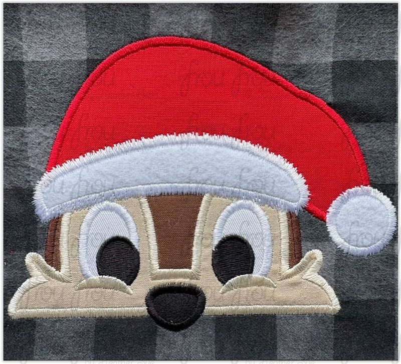 Santa Chep Peeker Christmas Hat Chipmunk Machine Embroidery Applique and Filled Designs Multiple Sizes- including 2"-16"