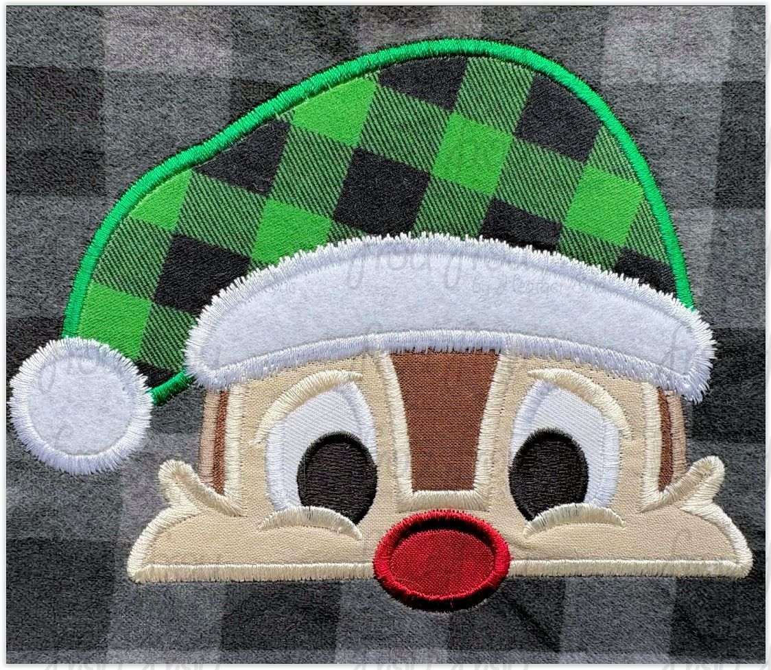 Santa Dole Peeker Christmas Hat Chipmunk Machine Embroidery Applique and Filled Designs Multiple Sizes- including 2"-16"