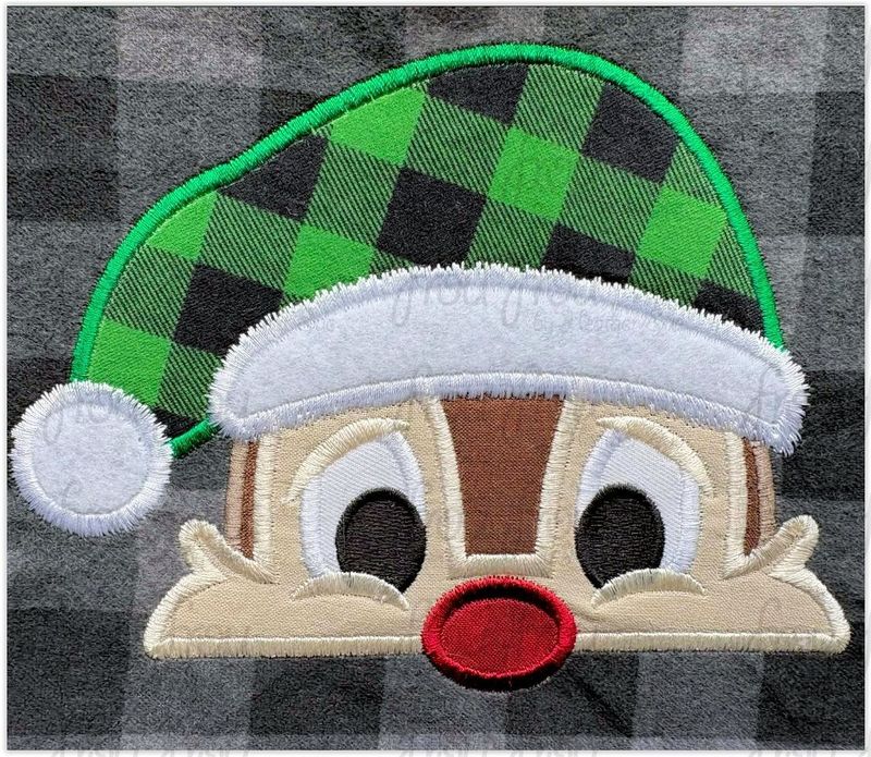 Santa Dole Peeker Christmas Hat Chipmunk Machine Embroidery Applique and Filled Designs Multiple Sizes- including 2"-16"
