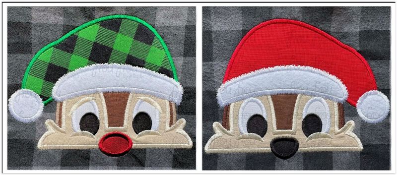 Santa Chep and Dole Peeker TWO Design SET Christmas Hat Chipmunk Machine Embroidery Applique and Filled Designs Multiple Sizes- including 2"-16"