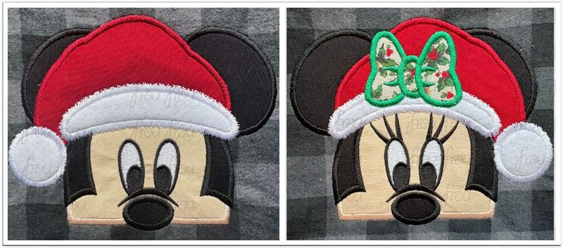 Santa Mister and Miss Mouse Peeker TWO Design SET Christmas Hat Machine Embroidery Applique and Filled Designs Multiple Sizes- including 2"-16"