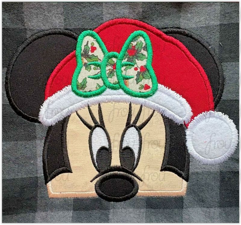 Santa Miss Mouse Peeker Christmas Hat Machine Embroidery Applique and Filled Designs Multiple Sizes- including 2"-16"