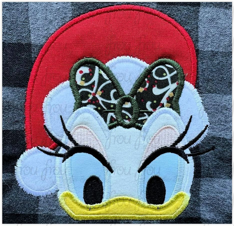 Santa Dasey Duck Peeker Christmas Hat Machine Embroidery Applique and Filled Designs Multiple Sizes- including 2"-16"