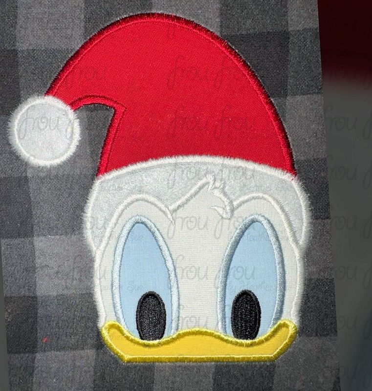 Santa Don Duck Peeker Christmas Hat Machine Embroidery Applique and Filled Designs Multiple Sizes- including 2"-16"