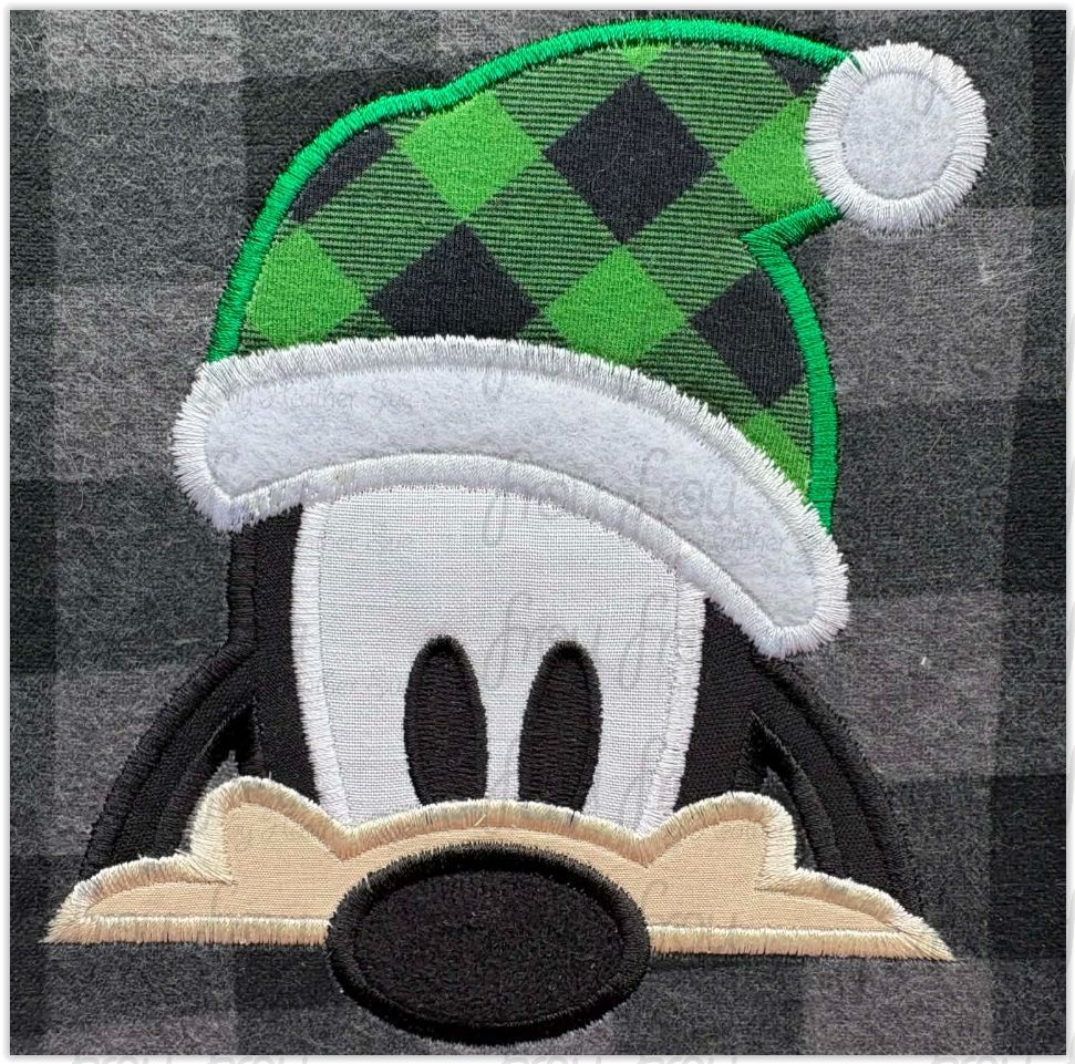 Santa  Guufy Dog Peeker Christmas Hat Machine Embroidery Applique and Filled Designs Multiple Sizes- including 2"-16"