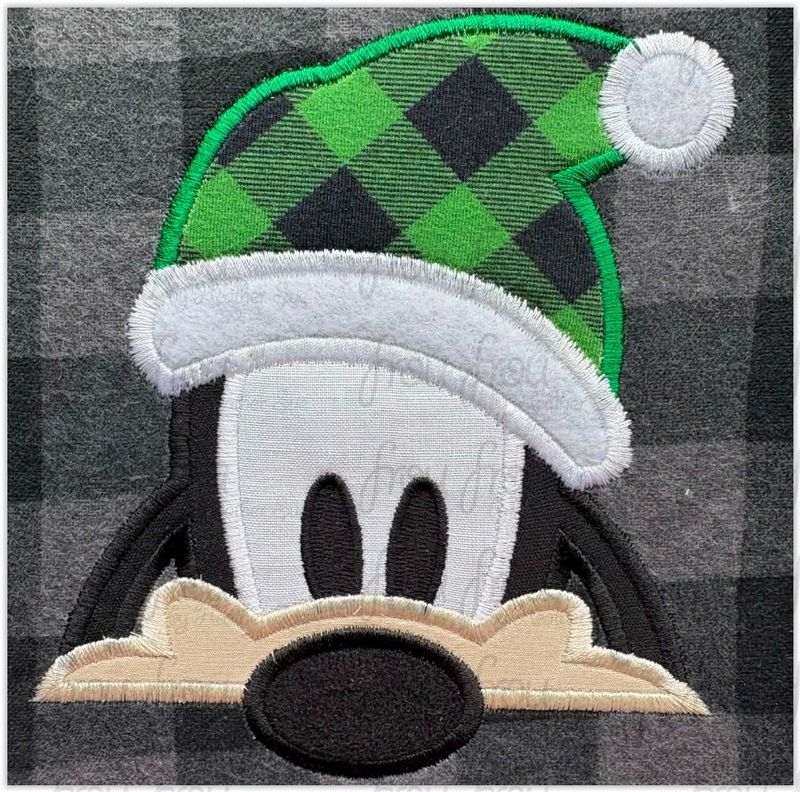 Santa  Guufy Dog Peeker Christmas Hat Machine Embroidery Applique and Filled Designs Multiple Sizes- including 2"-16"