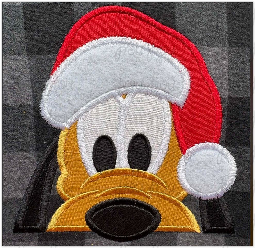 Santa  Plulo Dog Peeker Christmas Hat Machine Embroidery Applique and Filled Designs Multiple Sizes- including 2"-16"