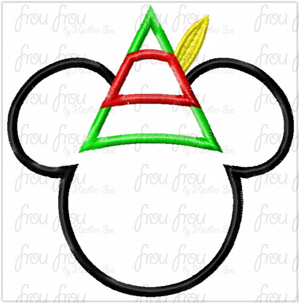Santa's Elf Mister Mouse Head  Machine Applique and Filled Embroidery Design, Multiple Sizes, including 2"-16"