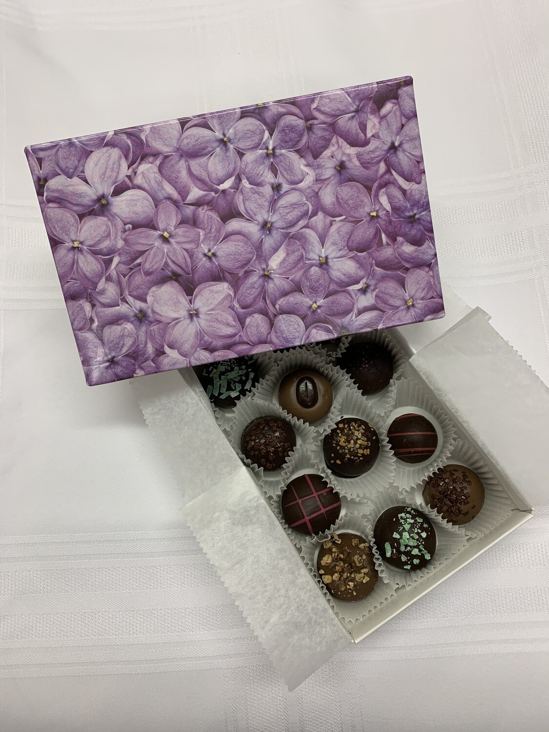 12 pc truffle box lilacs/roses or holiday