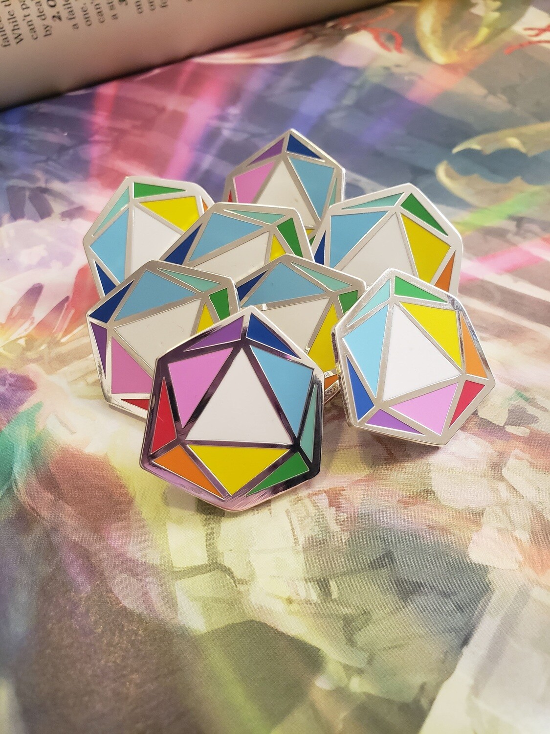 Rainbow D20 Enamel Pin