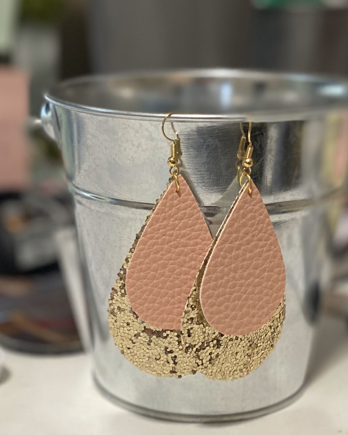Pink/gold Glitter Layered Teardrop