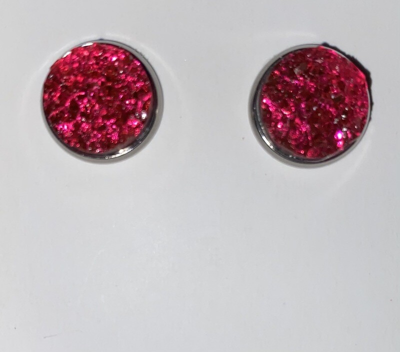 Hot Pink/silver Druzy