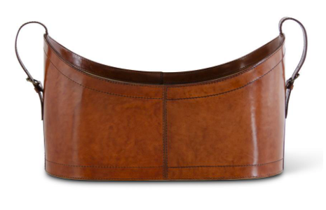 Brown Leather Oval Basket w/ Adjustable Handles