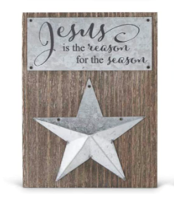 Barnwood Sign w/ Tin Pocket Star - Jesus
