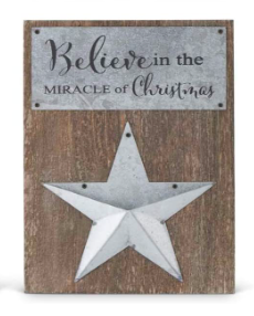 Barnwood Sign w/ Tin Pocket Star - Believe