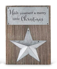 Barnwood Sign w/ Tin Pocket Star - Christmas