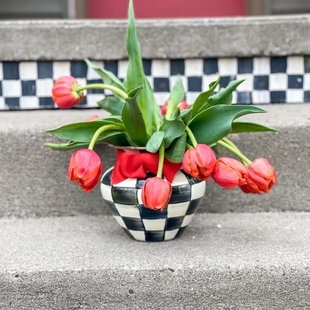 CC Enamel Large Vase - Red Bow w/ Fresh Flowers